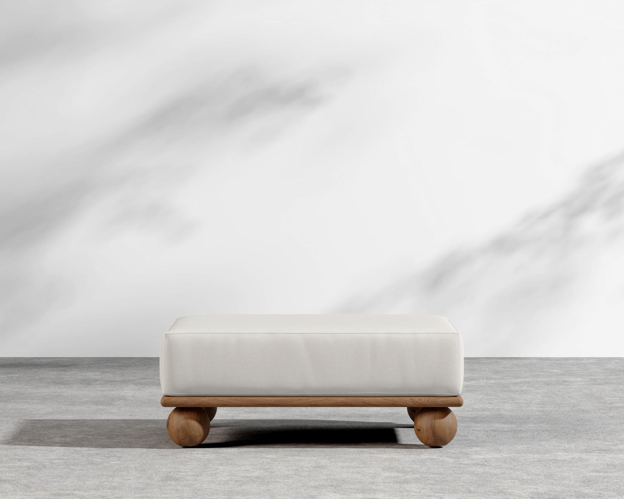 Bali Outdoor Ottoman - Walnut Acacia, Outdoor Fabric - Palisades