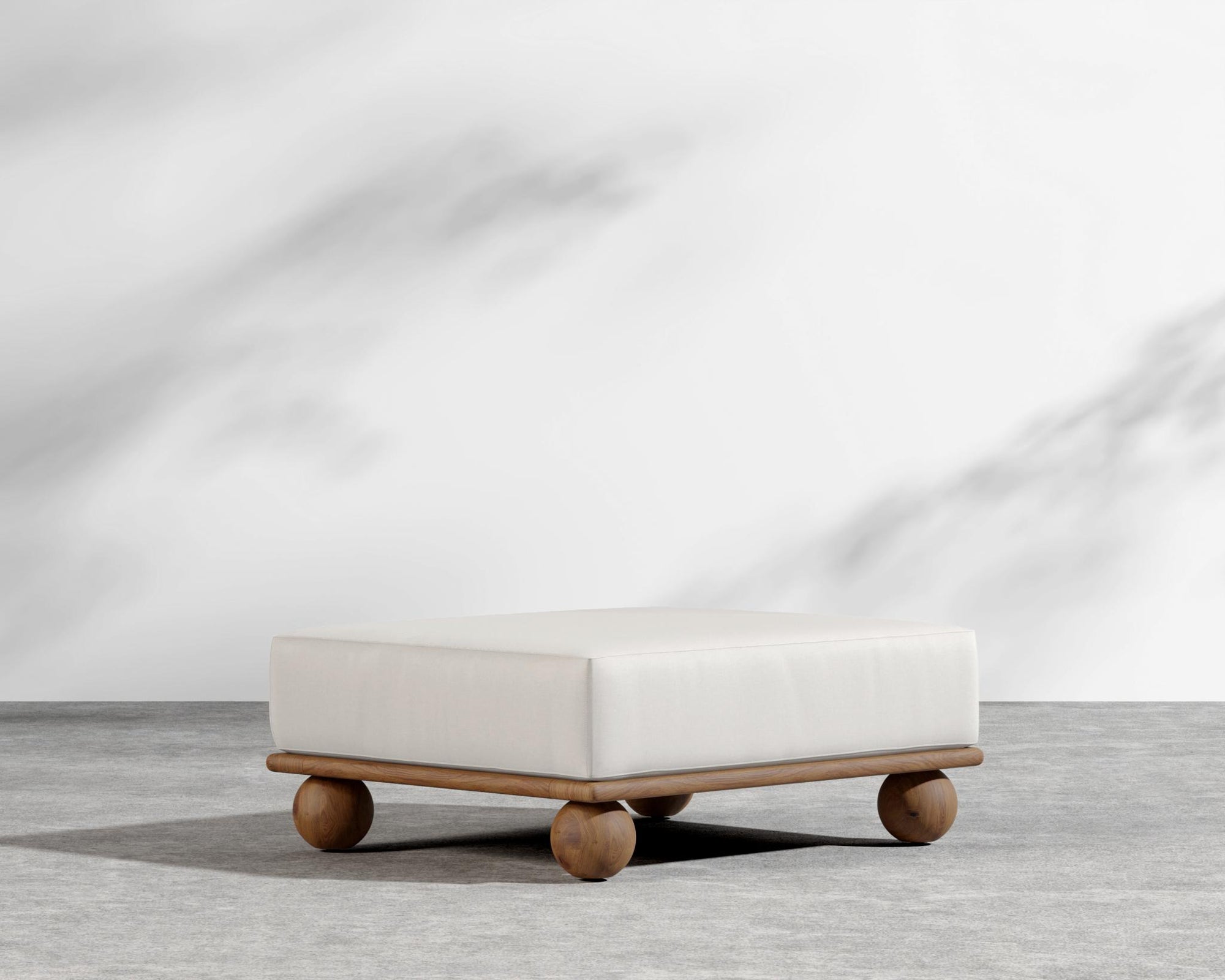 Bali Outdoor Ottoman - Walnut Acacia, Outdoor Fabric - Palisades