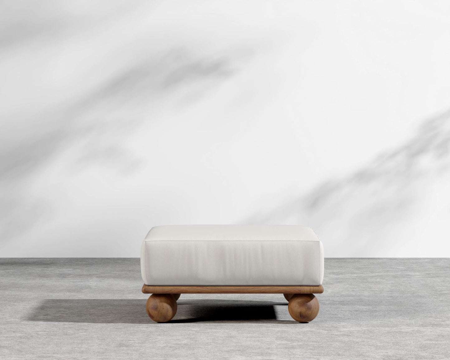 Bali Outdoor Ottoman - Walnut Acacia, Outdoor Fabric - Palisades