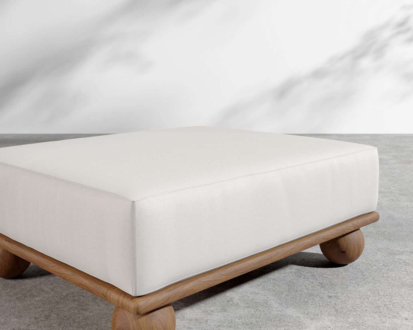 Bali Outdoor Ottoman - Walnut Acacia, Outdoor Fabric - Palisades