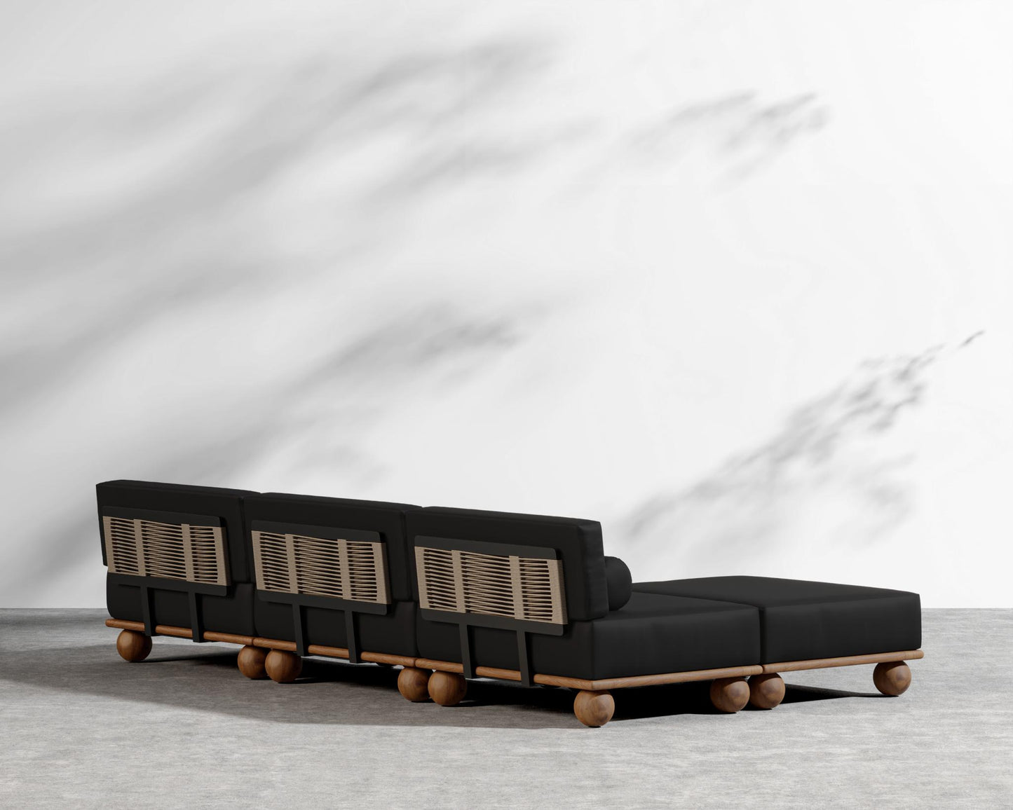 Bali Outdoor Sectional - Walnut Acacia, Outdoor Fabric - Arcadia