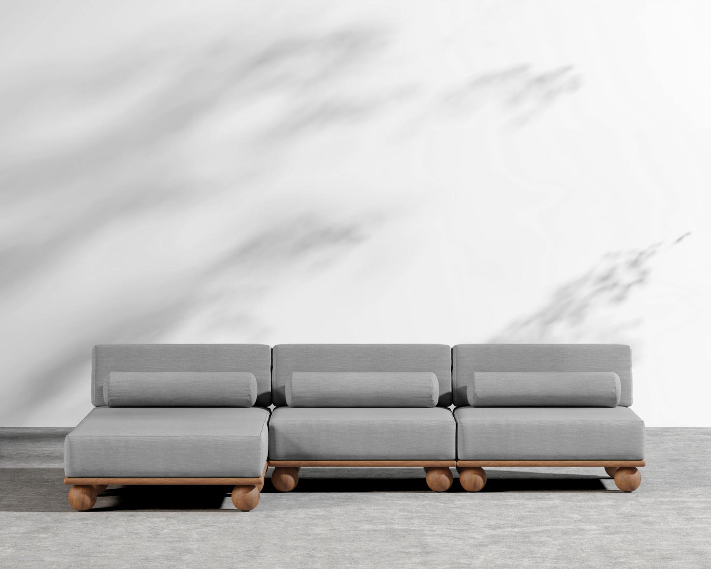 Bali Outdoor Sectional - Walnut Acacia, Outdoor Fabric - Encino