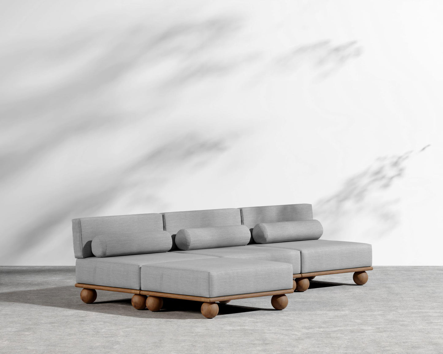 Bali Outdoor Sectional - Walnut Acacia, Outdoor Fabric - Encino