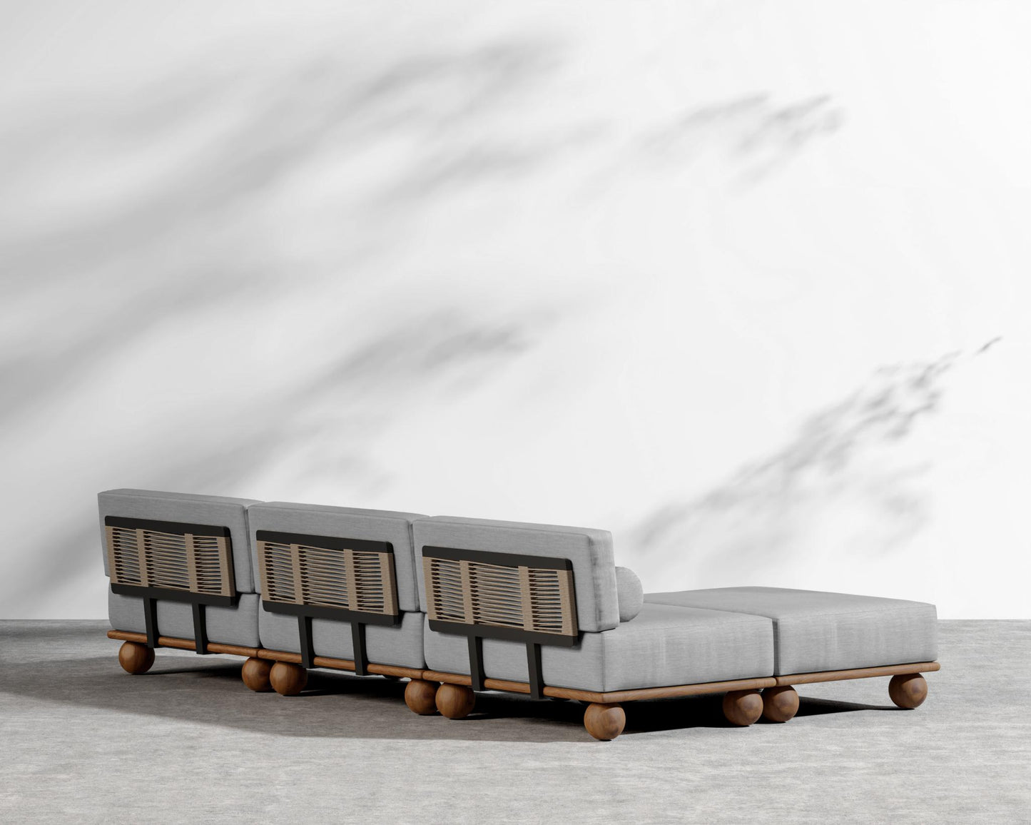 Bali Outdoor Sectional - Walnut Acacia, Outdoor Fabric - Encino