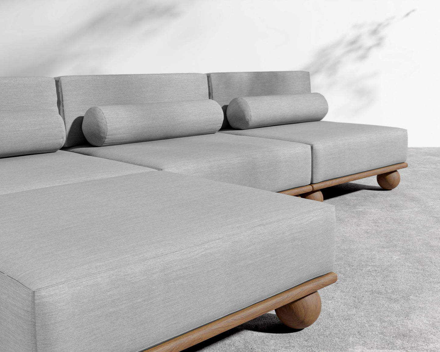 Bali Outdoor Sectional - Walnut Acacia, Outdoor Fabric - Encino