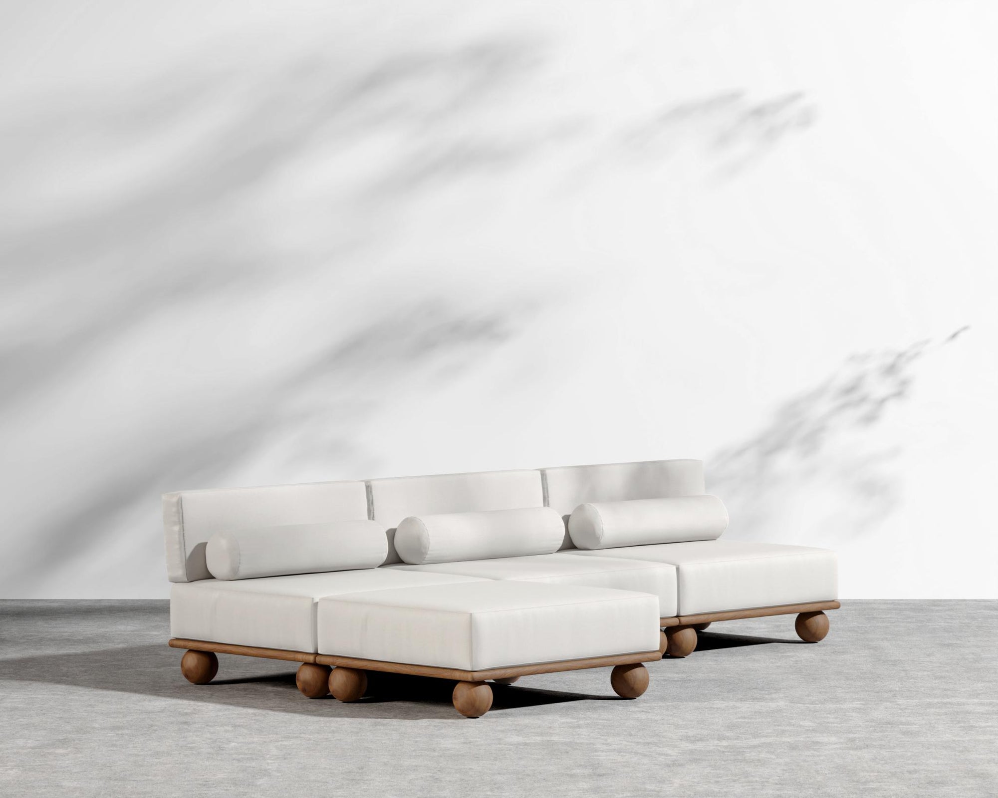 Bali Outdoor Sectional - Walnut Acacia, Outdoor Fabric - Palisades