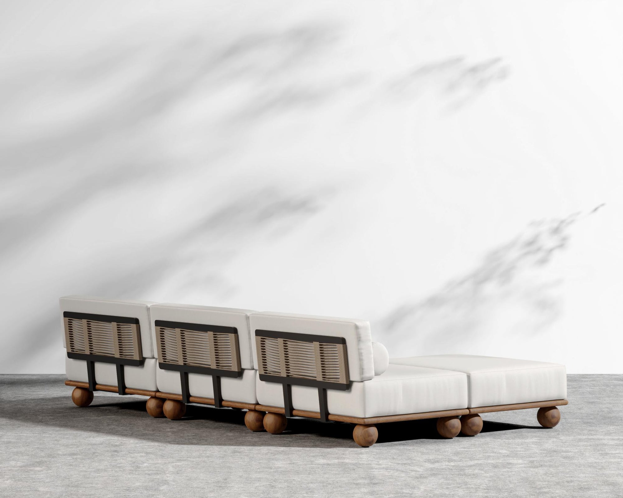 Bali Outdoor Sectional - Walnut Acacia, Outdoor Fabric - Palisades