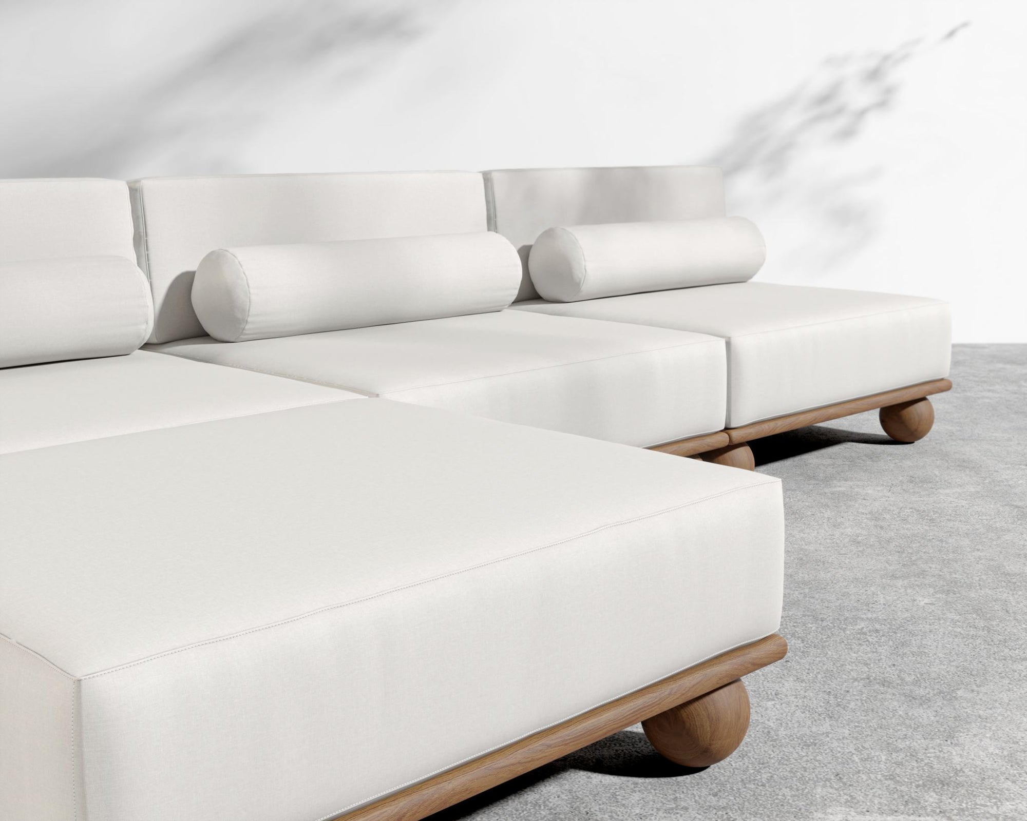 Bali Outdoor Sectional - Walnut Acacia, Outdoor Fabric - Palisades