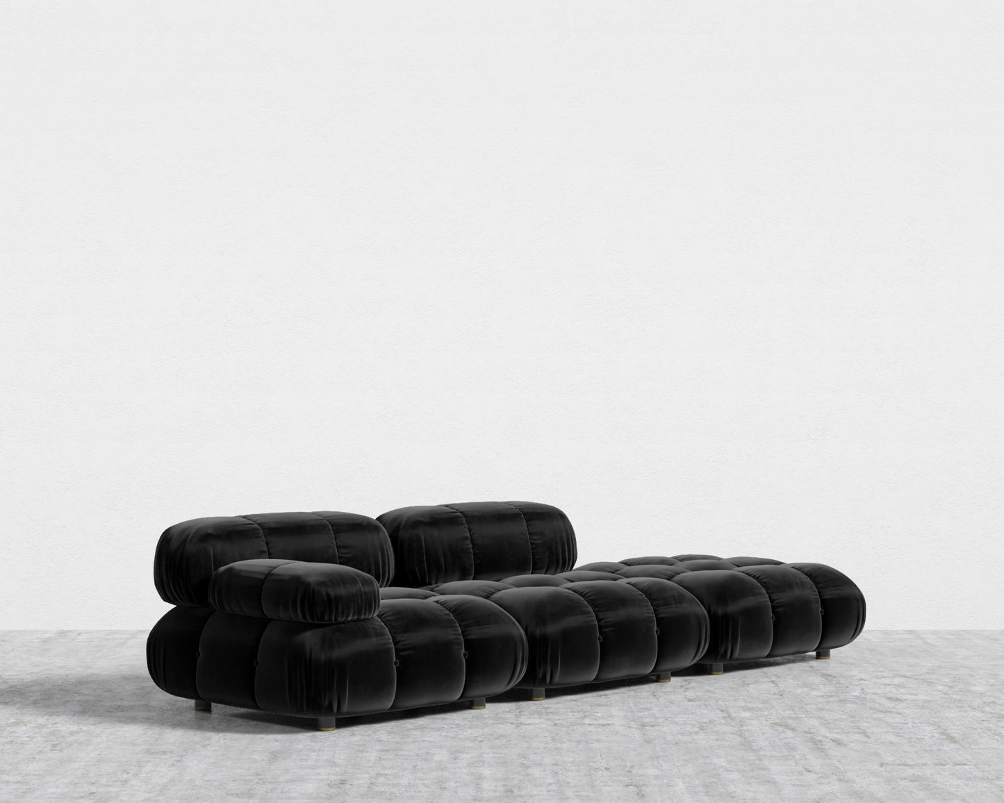 Belia Open End Sofa - Open Left, Plush Velvet - Black