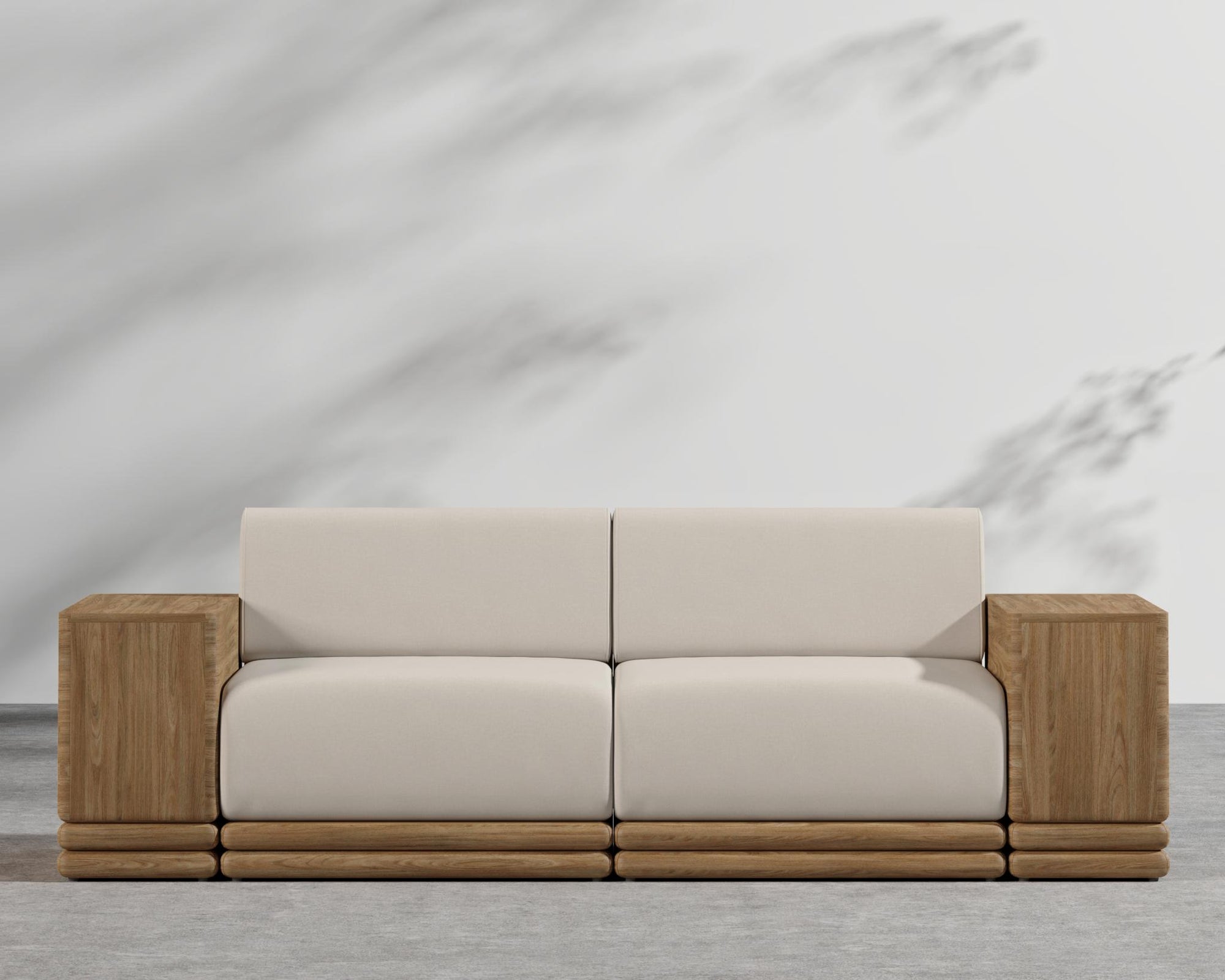 Bora Outdoor Sofa - Natural Acacia, Outdoor Fabric - Palisades