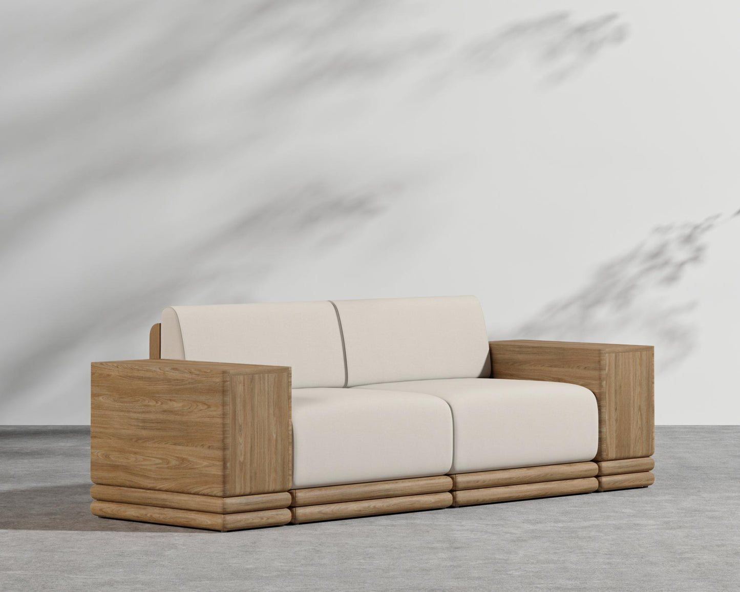 Bora Outdoor Sofa - Natural Acacia, Outdoor Fabric - Palisades