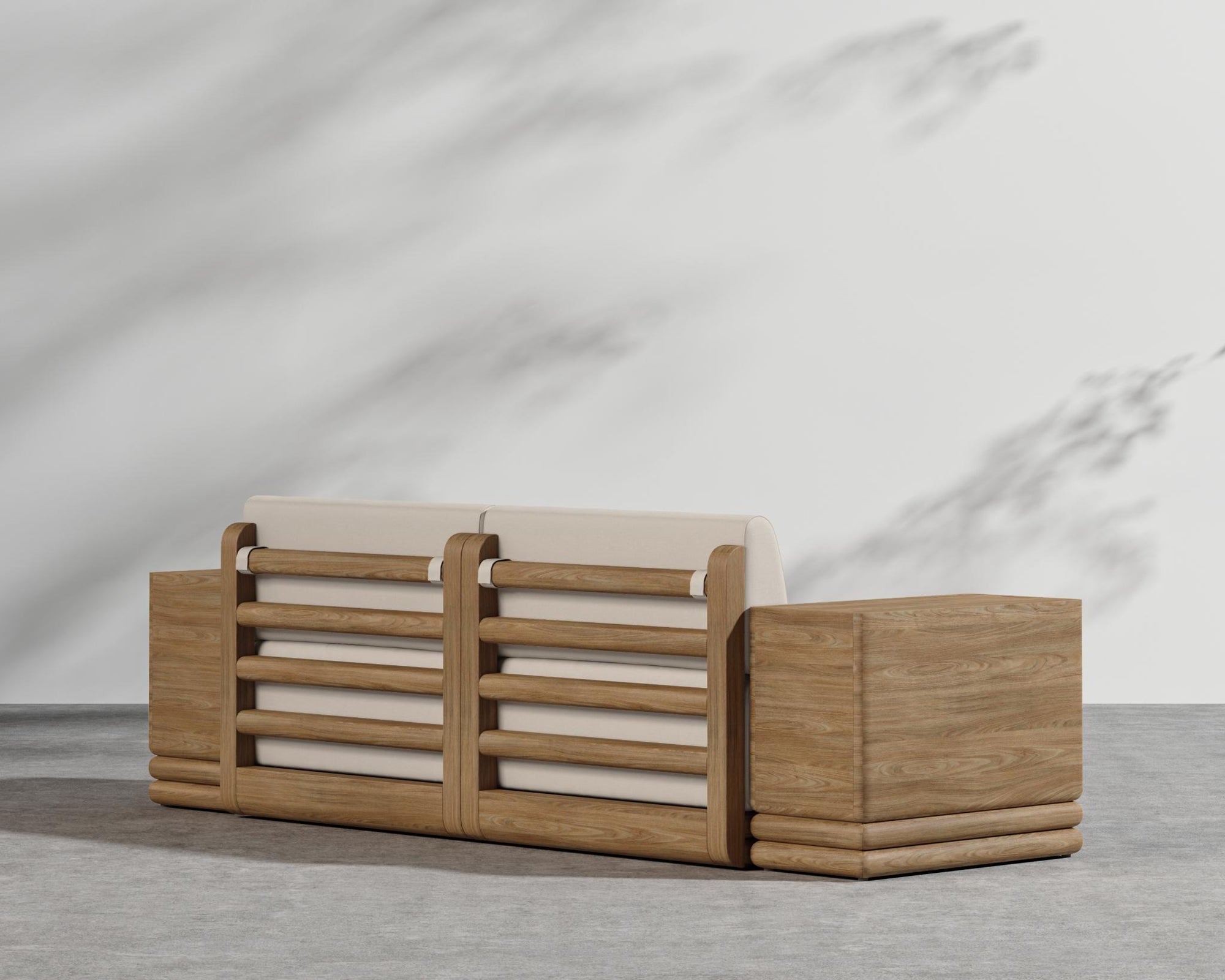 Bora Outdoor Sofa - Natural Acacia, Outdoor Fabric - Palisades