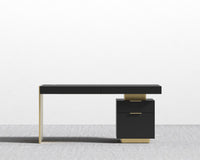 Arlo Desk - Brushed Brass, 63" x 31.5", Black Oak Veneer