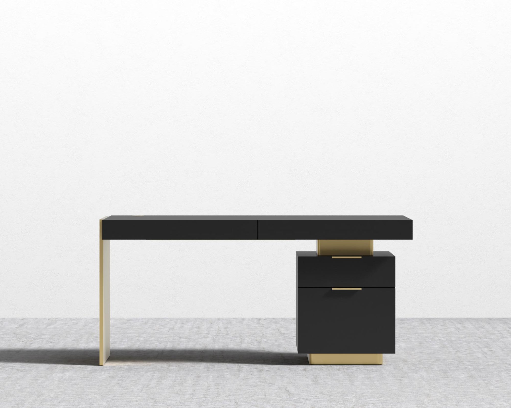 Arlo Desk - Brushed Brass, 63" x 31.5", Black Oak Veneer