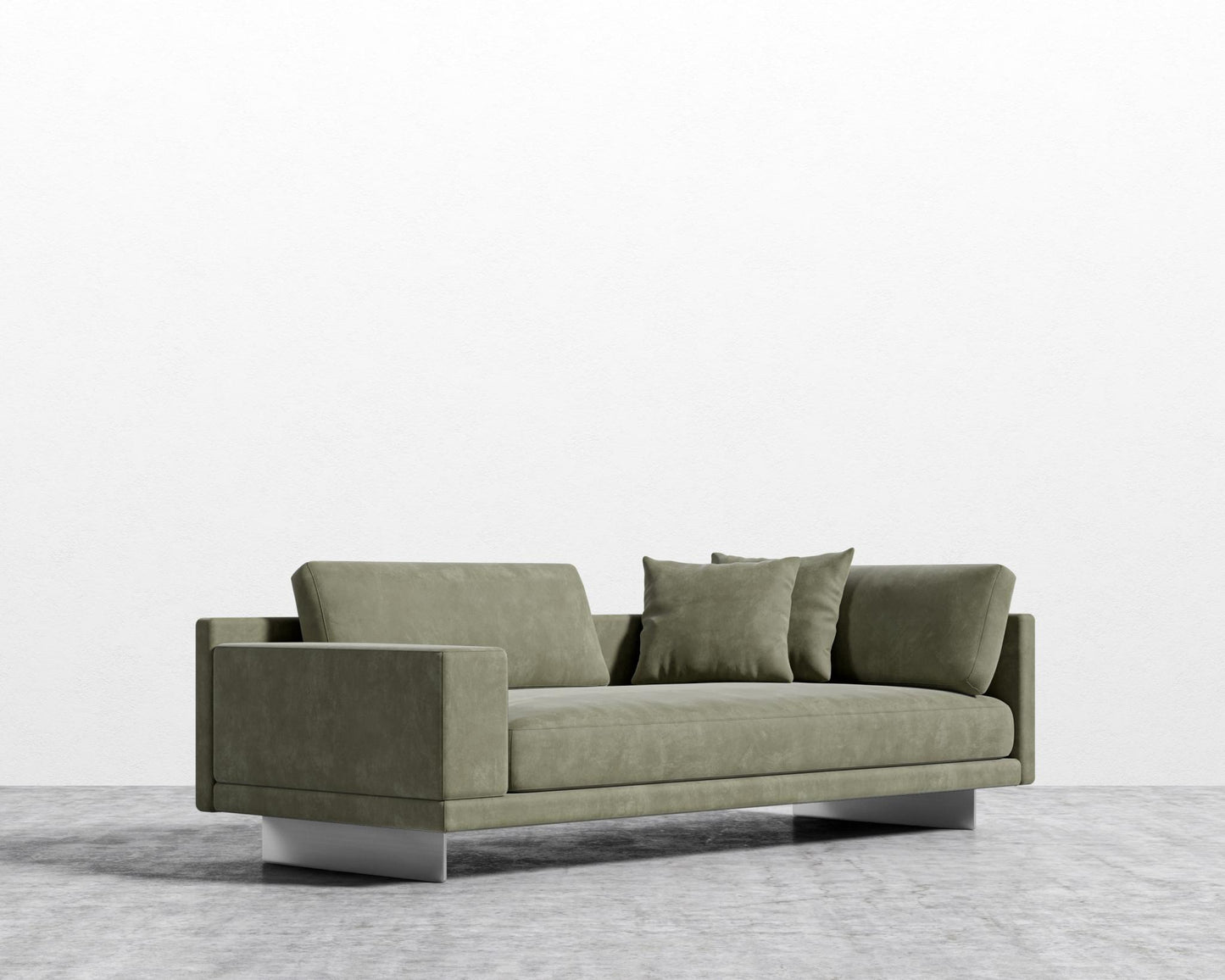 Dresden Left Arm Sofa - Venice Vegan Suede - Sage, Brushed Steel - Dresden