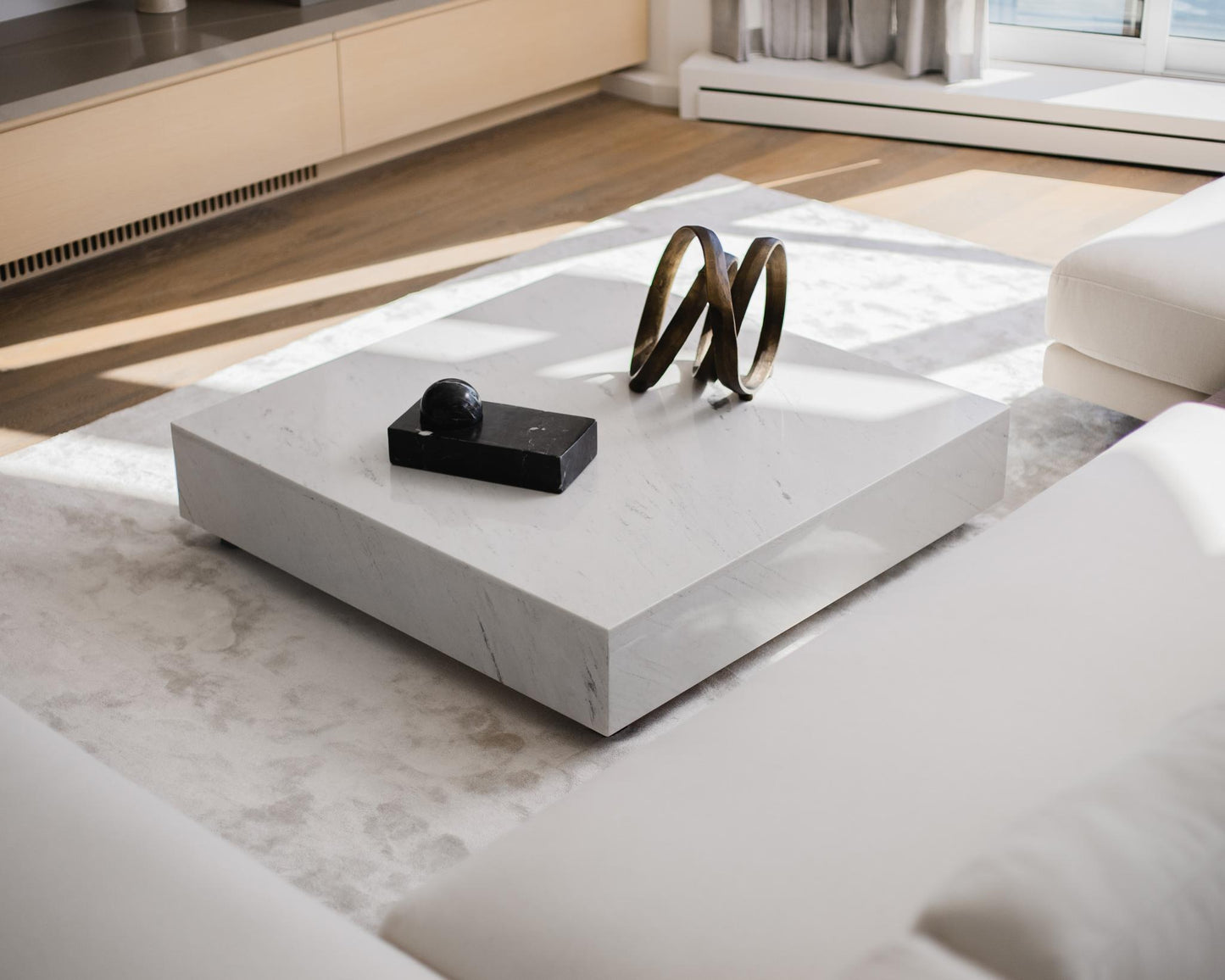 Liza Coffee Table - Marble - 40" x 40" | 102 x 102cm, Matte Black - Liza Coffee Table, White Carrara Marble