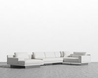 Dresden Modular Sectional - Walnut Veneer Storage Table, Microfiber Leather - Trento Eggshell, Left-Hand-Facing, Brushed Steel - Dresden