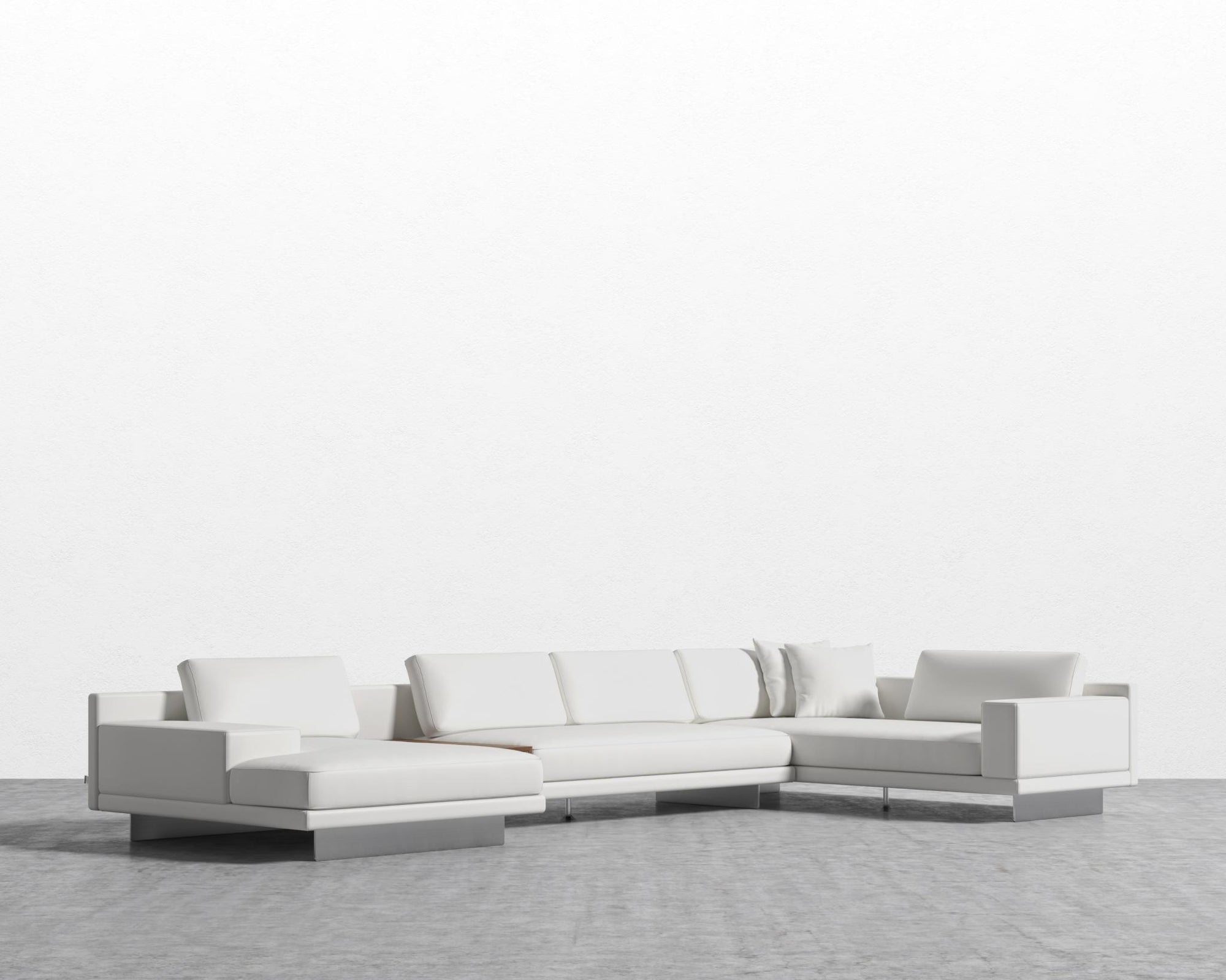 Dresden Modular Sectional - Walnut Veneer Storage Table, Microfiber Leather - Trento Eggshell, Left-Hand-Facing, Brushed Steel - Dresden