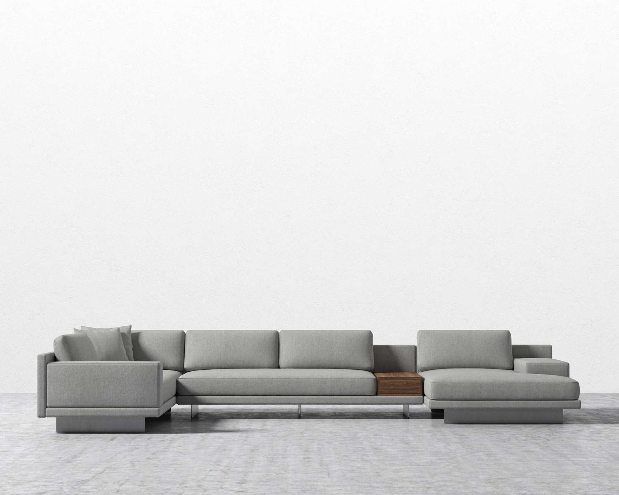 Dresden Modular Sectional - Walnut Veneer Storage Table, Left-Hand-Facing, Modern Felt - Malmo, Brushed Steel - Dresden