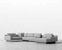 Dresden Modular Sectional - Walnut Veneer Storage Table, Left-Hand-Facing, Modern Felt - Malmo, Brushed Steel - Dresden