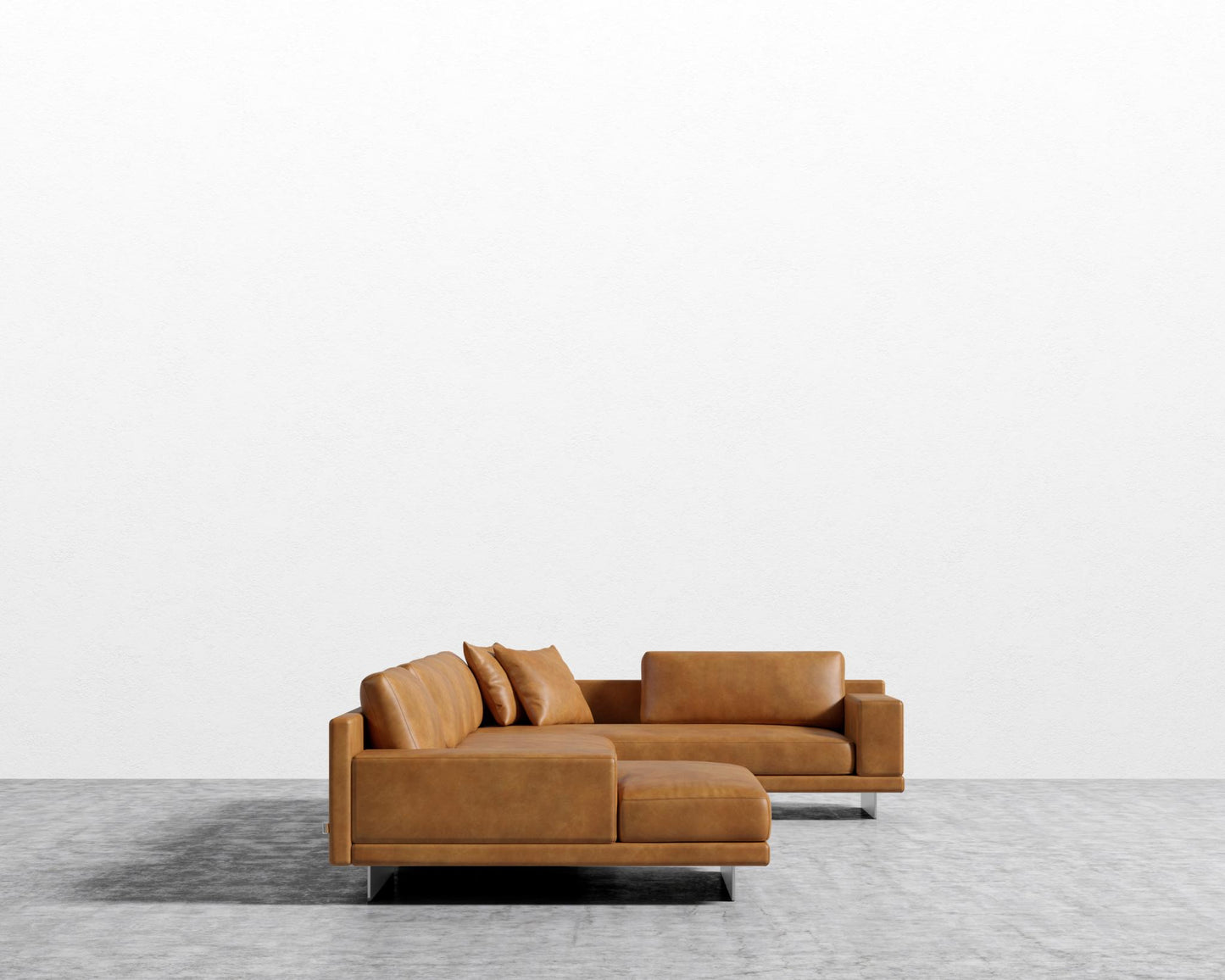 Dresden Modular Sectional - Walnut Veneer Storage Table, Microfiber Leather - Trento Morocco, Left-Hand-Facing, Brushed Steel - Dresden