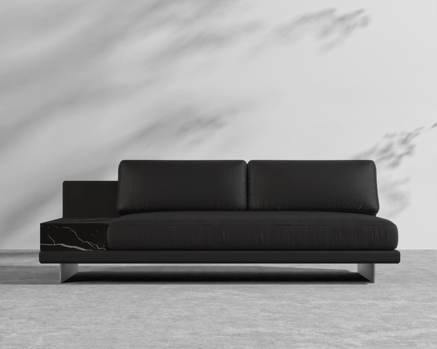 Dresden Outdoor Armless Sofa with Side Table - Black Pietra Ceramic Table, Brushed Steel - Dresden Outdoor, Outdoor Fabric - Arcadia