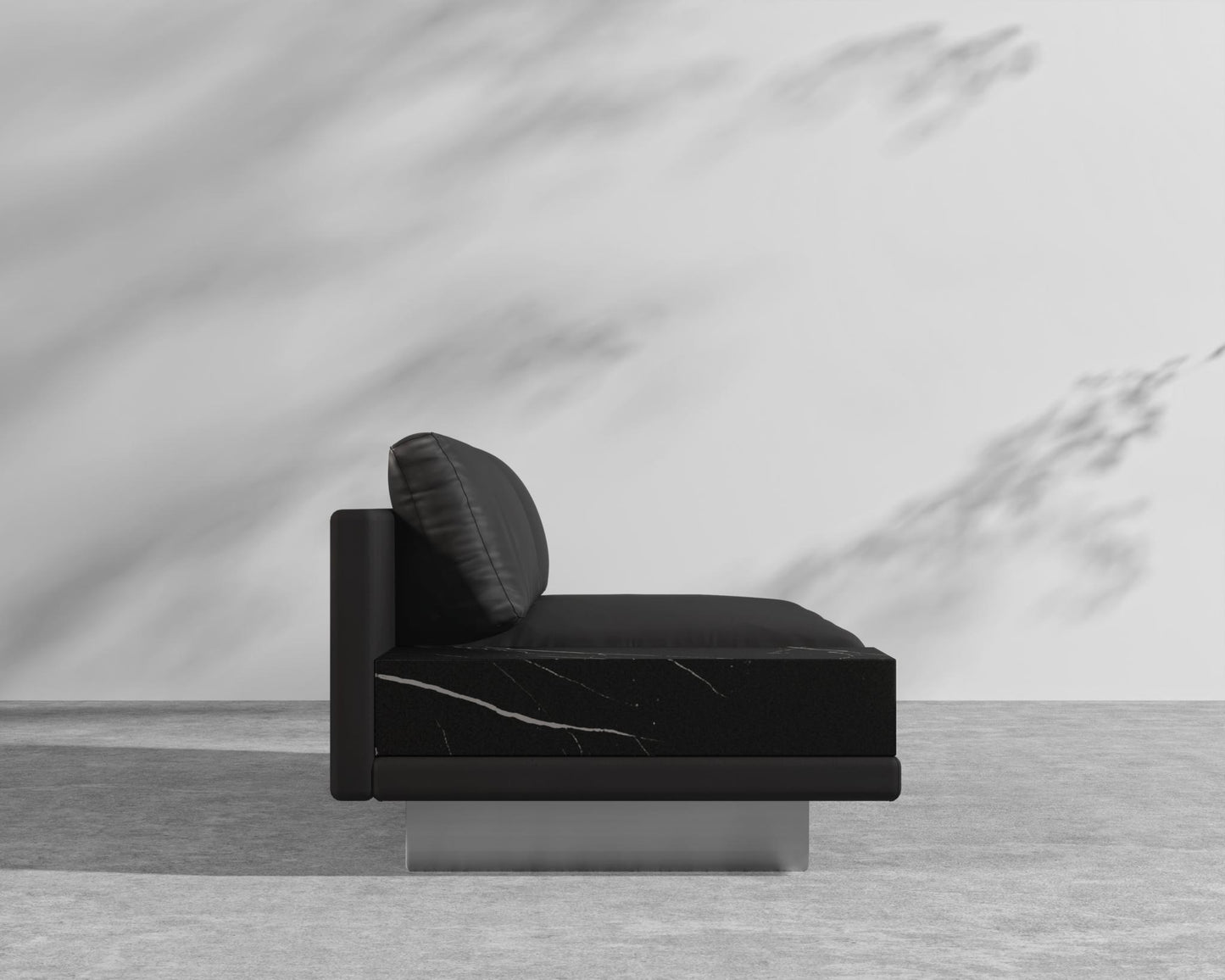 Dresden Outdoor Armless Sofa with Side Table - Black Pietra Ceramic Table, Brushed Steel - Dresden Outdoor, Outdoor Fabric - Arcadia