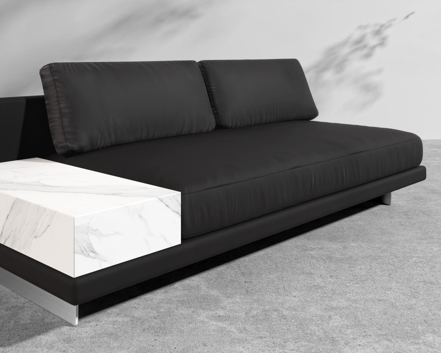 Dresden Outdoor Armless Sofa with Side Table - Black Pietra Ceramic Table, Brushed Steel - Dresden Outdoor, Outdoor Fabric - Arcadia