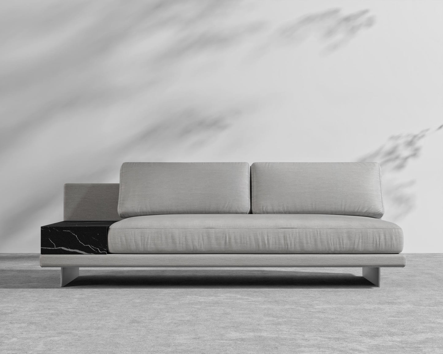 Dresden Outdoor Armless Sofa with Side Table - Black Pietra Ceramic Table, Brushed Steel - Dresden Outdoor, Outdoor Fabric - Encino