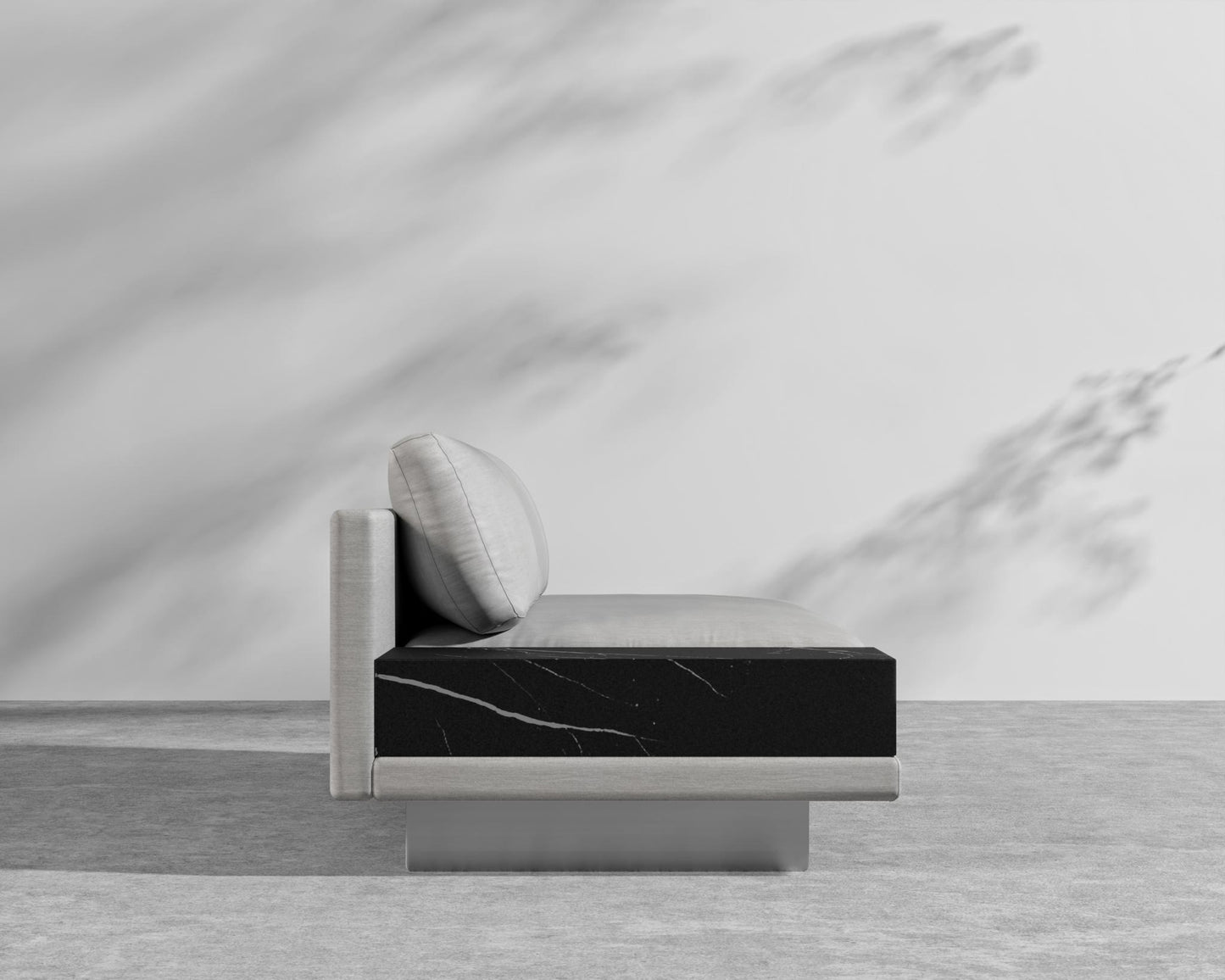 Dresden Outdoor Armless Sofa with Side Table - Black Pietra Ceramic Table, Brushed Steel - Dresden Outdoor, Outdoor Fabric - Encino