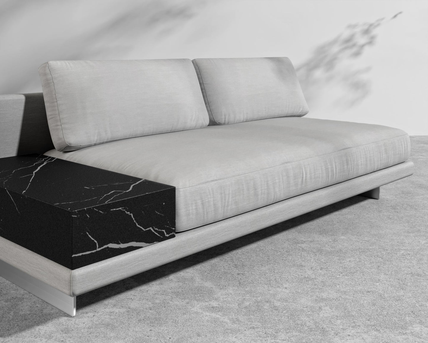 Dresden Outdoor Armless Sofa with Side Table - Black Pietra Ceramic Table, Brushed Steel - Dresden Outdoor, Outdoor Fabric - Encino