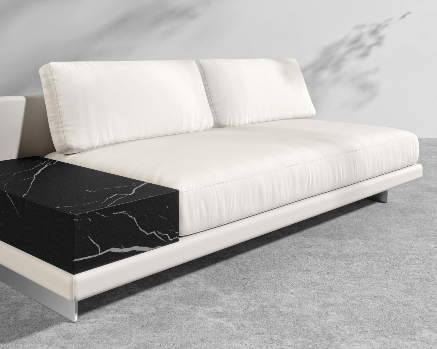 Dresden Outdoor Armless Sofa with Side Table - Black Pietra Ceramic Table, Brushed Steel - Dresden Outdoor, Outdoor Fabric - Palisades