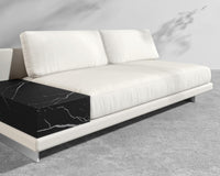 Dresden Outdoor Armless Sofa with Side Table - Black Pietra Ceramic Table, Brushed Steel - Dresden Outdoor, Outdoor Fabric - Palisades