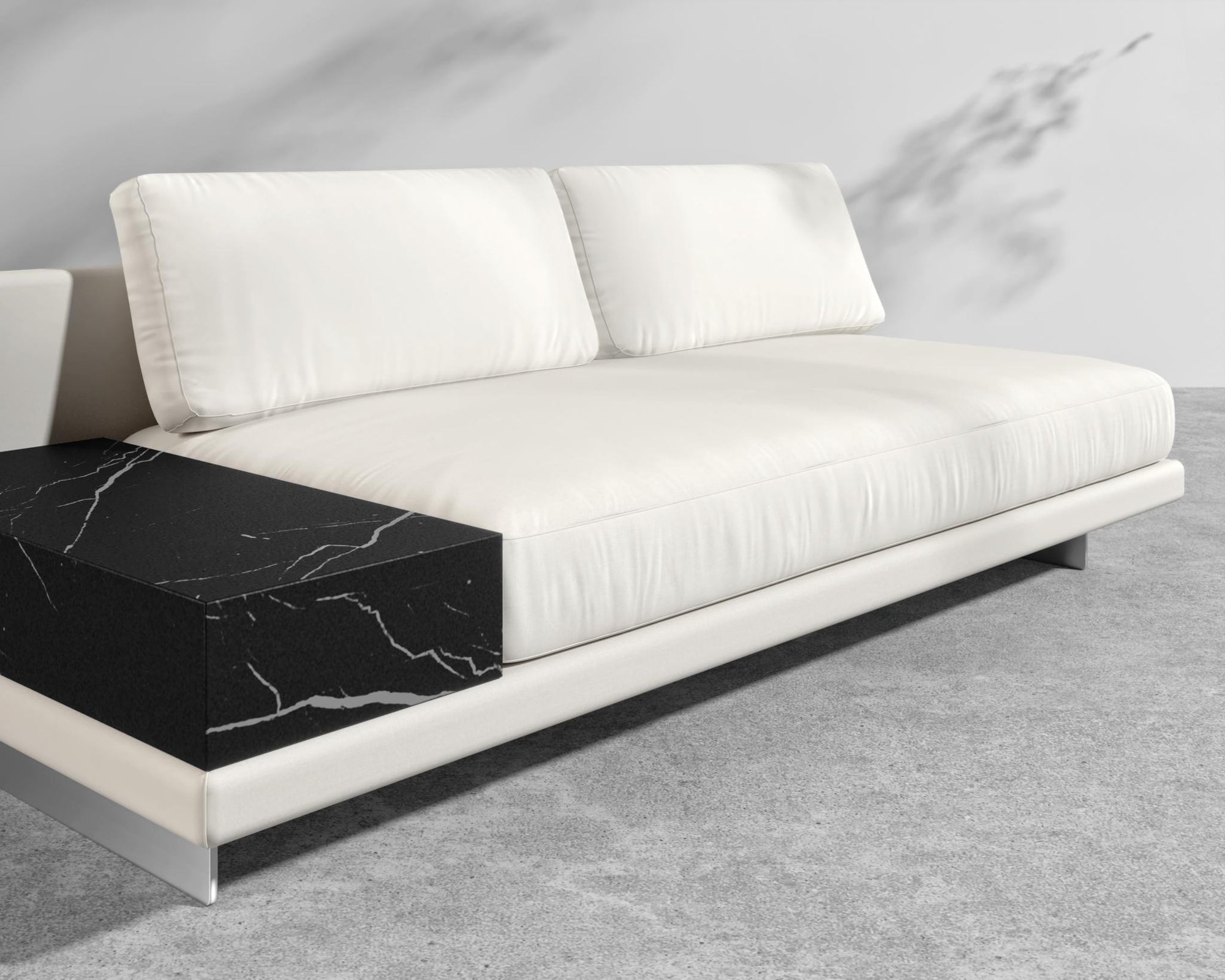 Dresden Outdoor Armless Sofa with Side Table - Black Pietra Ceramic Table, Brushed Steel - Dresden Outdoor, Outdoor Fabric - Palisades