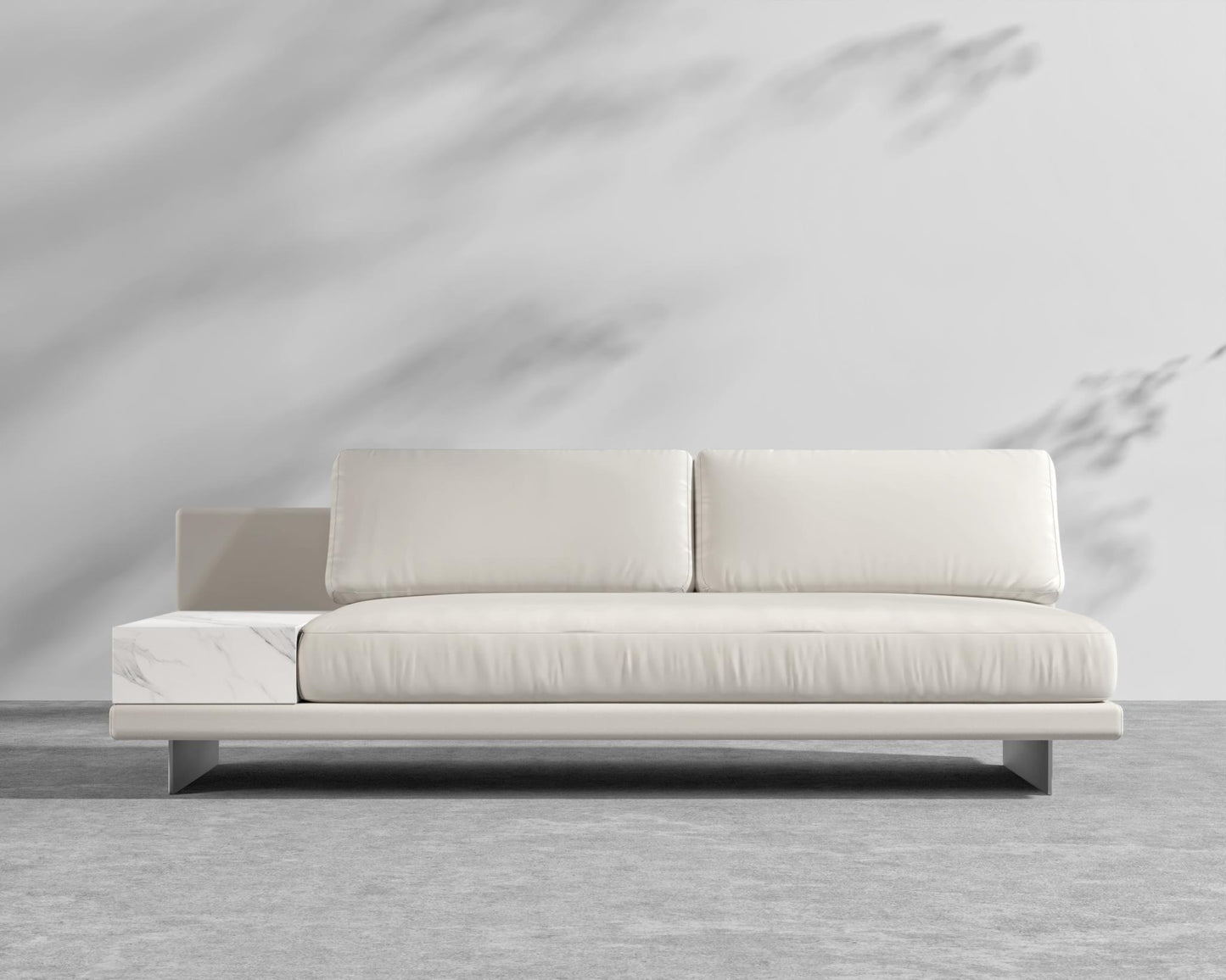 Dresden Outdoor Armless Sofa with Side Table - Black Pietra Ceramic Table, Brushed Steel - Dresden Outdoor, Outdoor Fabric - Palisades