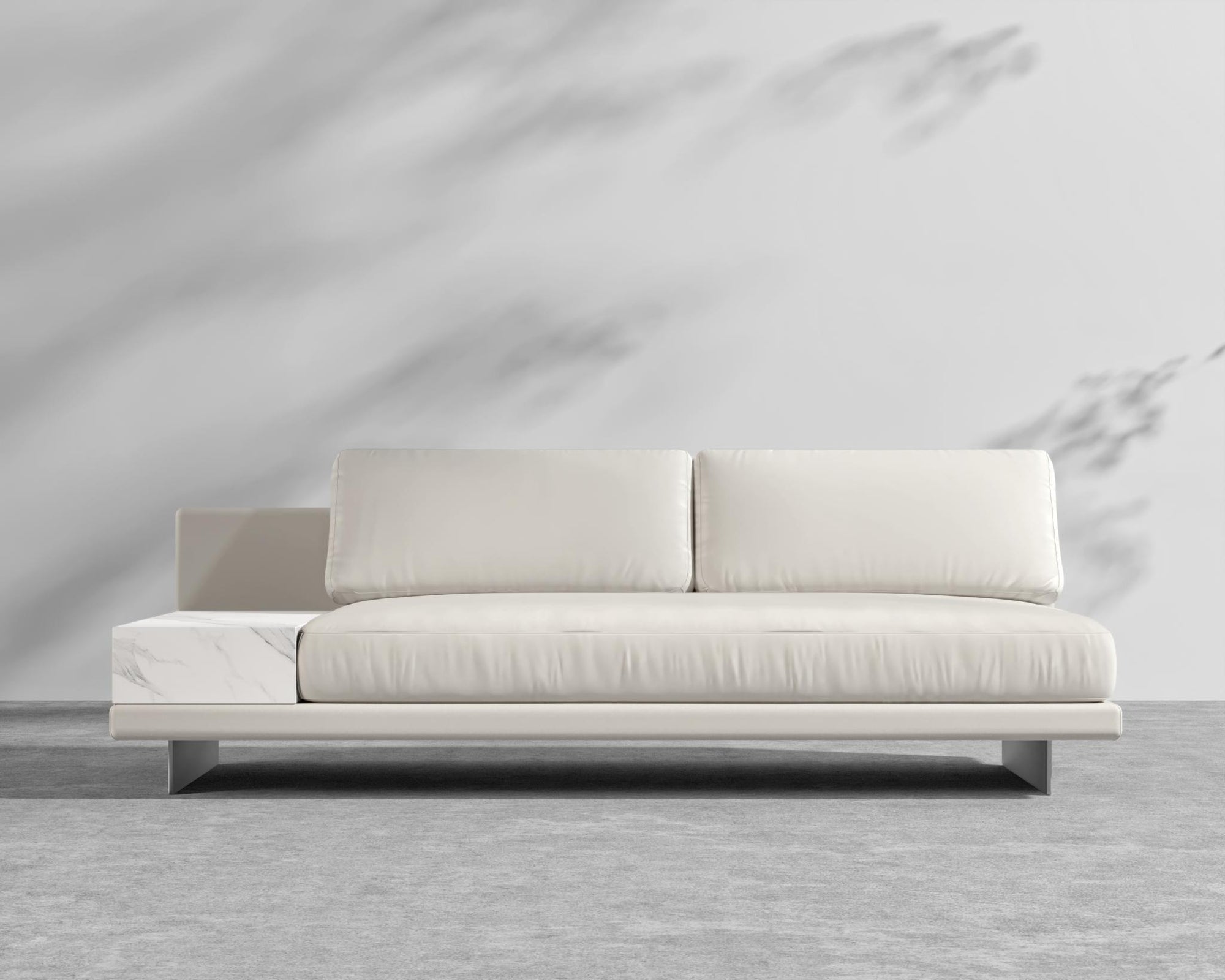 Dresden Outdoor Armless Sofa with Side Table - Black Pietra Ceramic Table, Brushed Steel - Dresden Outdoor, Outdoor Fabric - Palisades