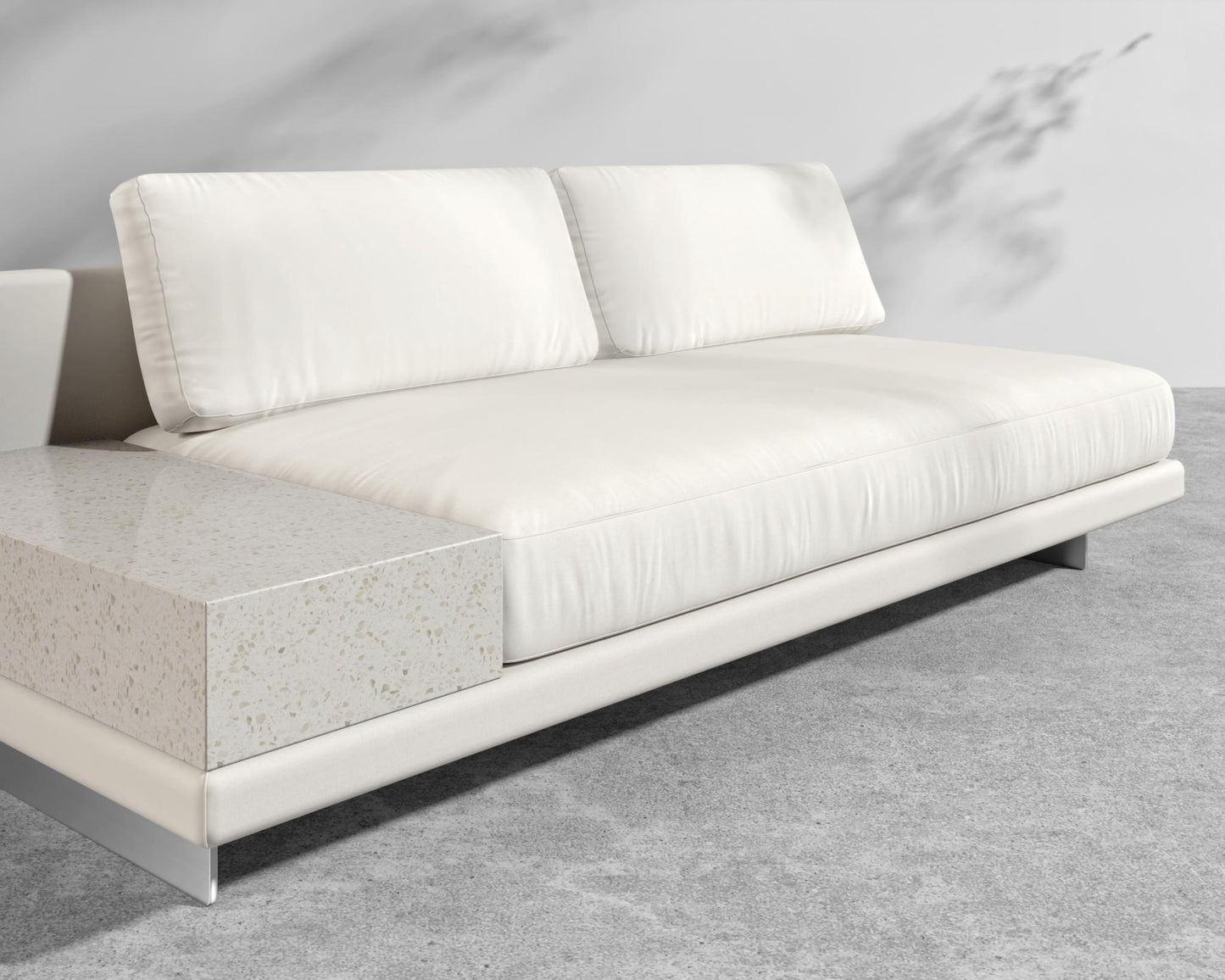 Dresden Outdoor Armless Sofa with Side Table - Black Pietra Ceramic Table, Brushed Steel - Dresden Outdoor, Outdoor Fabric - Palisades