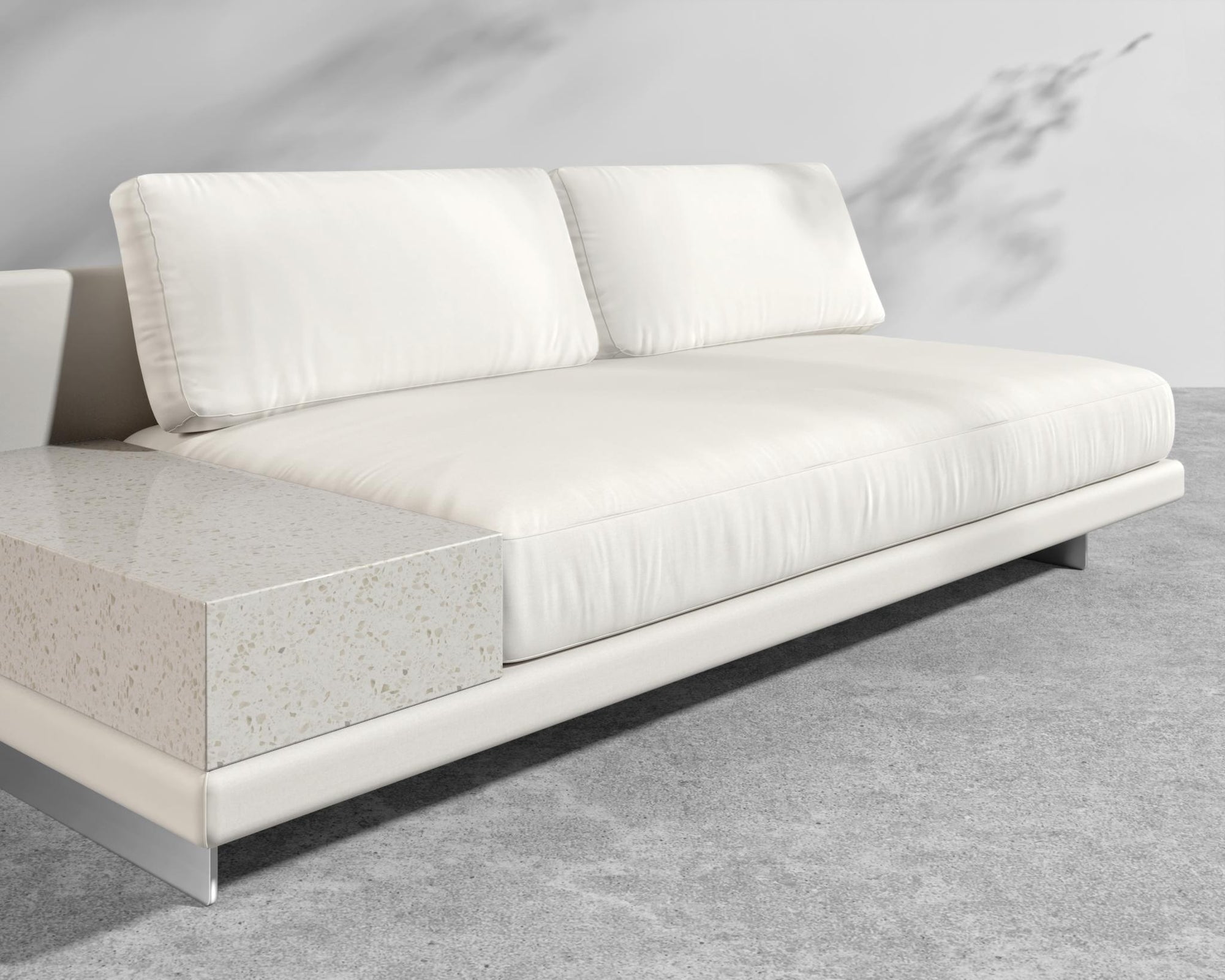 Dresden Outdoor Armless Sofa with Side Table - Black Pietra Ceramic Table, Brushed Steel - Dresden Outdoor, Outdoor Fabric - Palisades