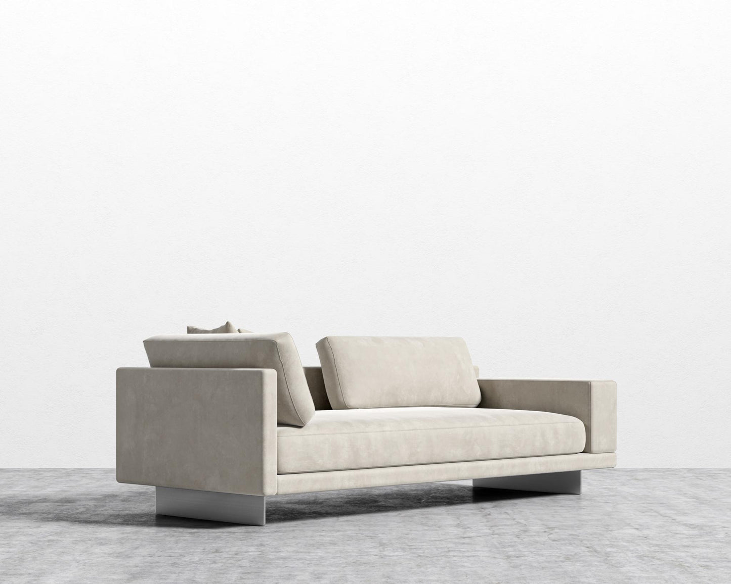 Dresden Right Arm Sofa - Venice Vegan Suede - Latte, Brushed Steel - Dresden