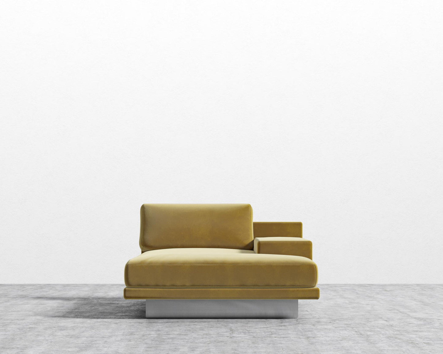 Dresden Right Chaise with Armrest - Plush Velvet - Golden Beryl, Brushed Steel - Dresden