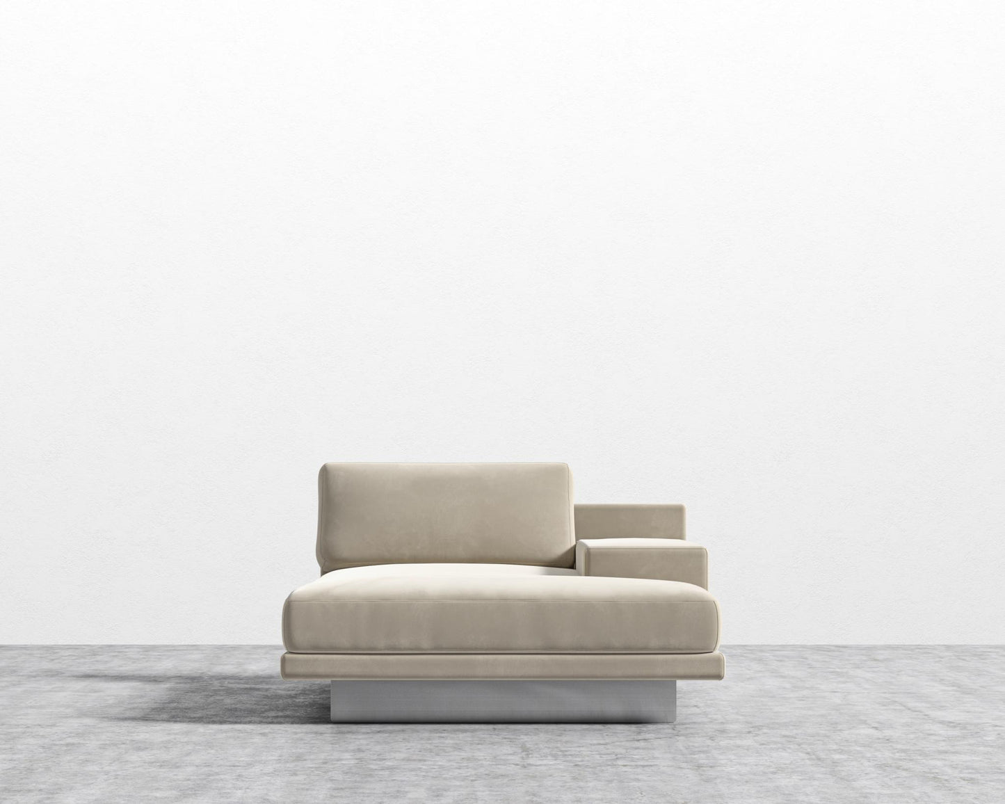 Dresden Right Chaise with Armrest - Signature Plush Velvet - Warm Taupe, Brushed Steel - Dresden