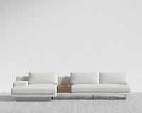 Dresden Sectional Sofa - Walnut Veneer Storage Table, Microfiber Leather - Trento Eggshell, Left-Hand-Facing, Brushed Steel - Dresden