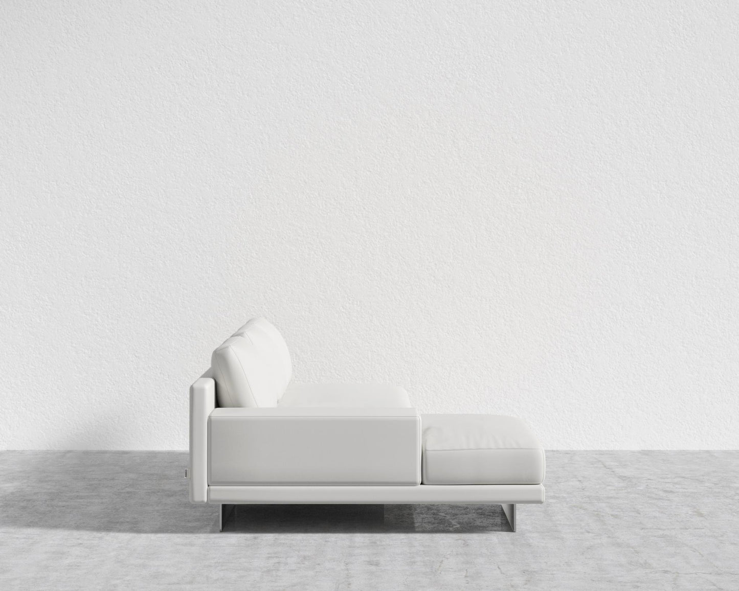 Dresden Sectional Sofa - Walnut Veneer Storage Table, Microfiber Leather - Trento Eggshell, Left-Hand-Facing, Brushed Steel - Dresden