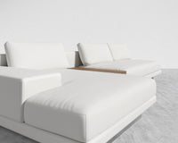 Dresden Sectional Sofa - Walnut Veneer Storage Table, Microfiber Leather - Trento Eggshell, Left-Hand-Facing, Brushed Steel - Dresden