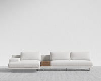 Dresden Sectional Sofa - Walnut Veneer Storage Table, Left-Hand-Facing, Performance Linen - Swan, Brushed Steel - Dresden