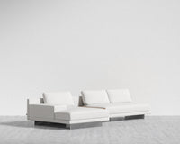 Dresden Sectional Sofa - Walnut Veneer Storage Table, Left-Hand-Facing, Performance Linen - Swan, Brushed Steel - Dresden