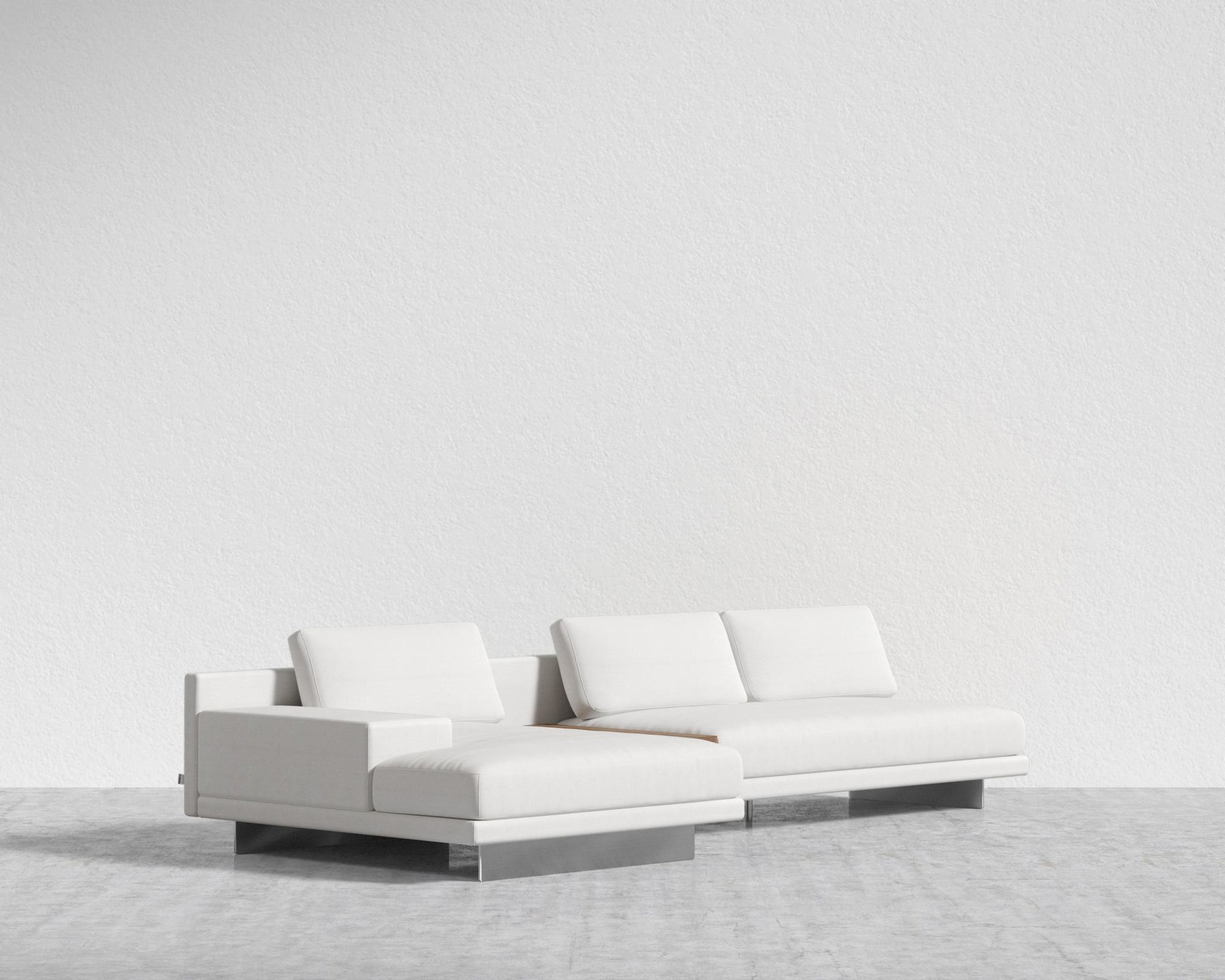 Dresden Sectional Sofa - Walnut Veneer Storage Table, Left-Hand-Facing, Performance Linen - Swan, Brushed Steel - Dresden