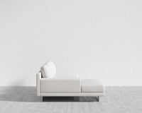 Dresden Sectional Sofa - Walnut Veneer Storage Table, Left-Hand-Facing, Performance Linen - Swan, Brushed Steel - Dresden