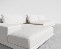 Dresden Sectional Sofa - Walnut Veneer Storage Table, Left-Hand-Facing, Performance Linen - Swan, Brushed Steel - Dresden