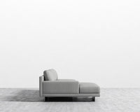 Dresden Sectional Sofa - Walnut Veneer Storage Table, Left-Hand-Facing, Modern Felt - Malmo, Brushed Steel - Dresden